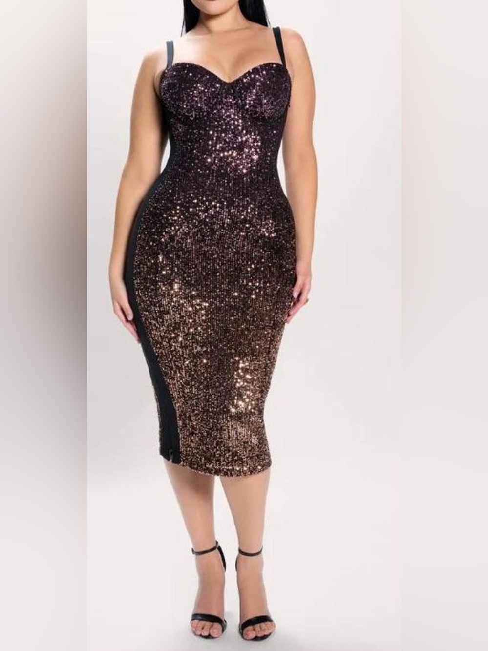 TA3 Seamed Lushy Dress XS Sequin Ombre - Bronze/Plum, 2X